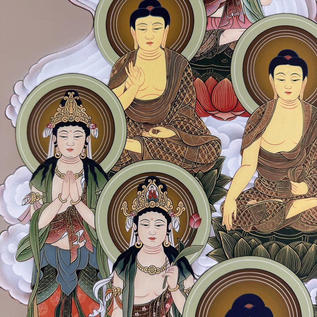 K35 堀部修一 「釈迦十三佛」 掛軸 仏画 絹本 共箱