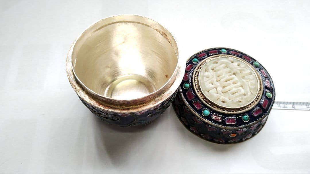 中国美術 銀七宝花文棗 青棗　青い小物入　ジュエリーボックス　箱もの