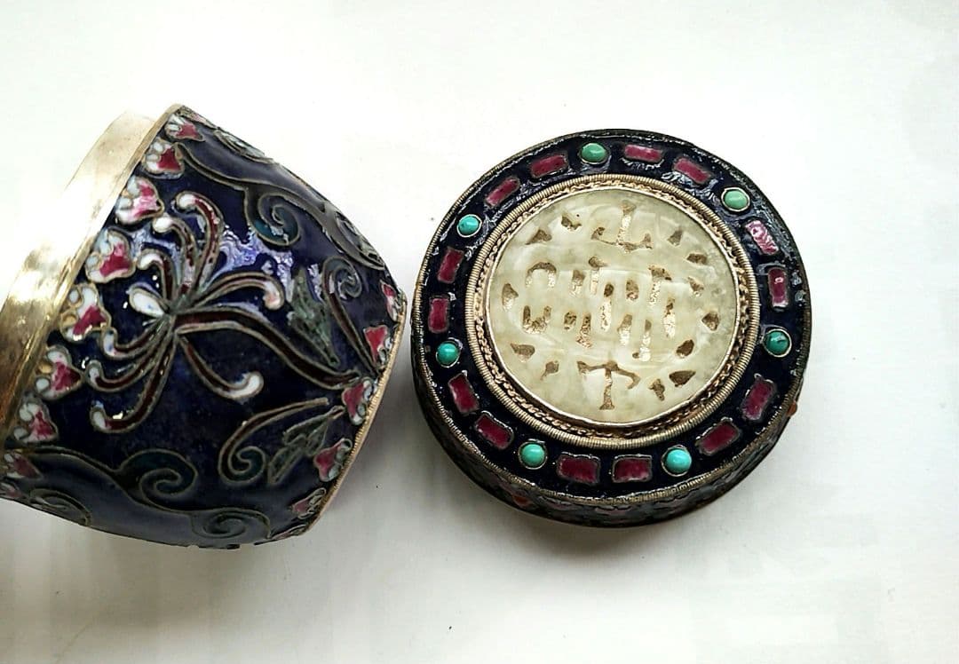 中国美術 銀七宝花文棗 青棗　青い小物入　ジュエリーボックス　箱もの