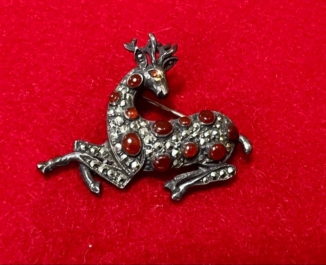 ブローチ アクセサリー　トナカイ寶石鹿925刻印 銀SILVER Brooch