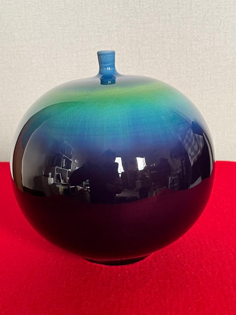 柳雨軒 三代 人間国宝 徳田八十吉（正彦銘）碧明釉 壺 高さ約16㎝ T298