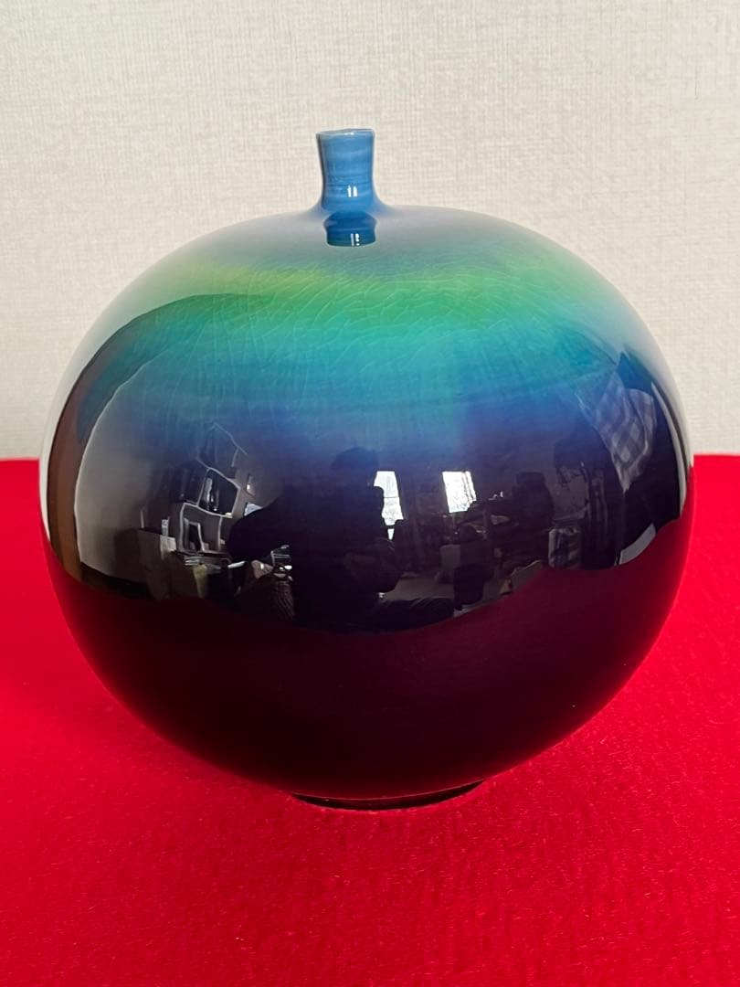 柳雨軒 三代 人間国宝 徳田八十吉（正彦銘）碧明釉 壺 高さ約16㎝ T298