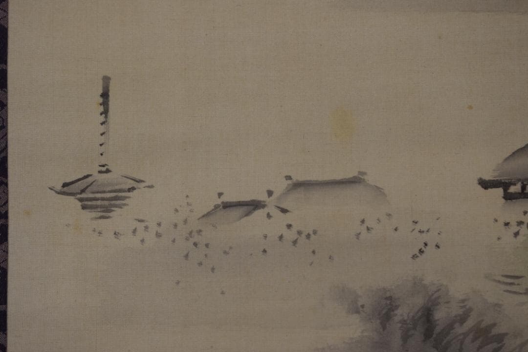 【真作】田中日華/嵐山京都風景之図/山水図/掛軸☆宝船☆Y-669　JM