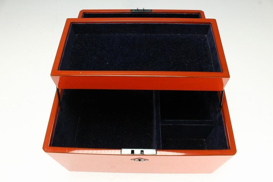 輪島塗 笹蒔絵 朱塗 宝石箱 共箱(K-A417)