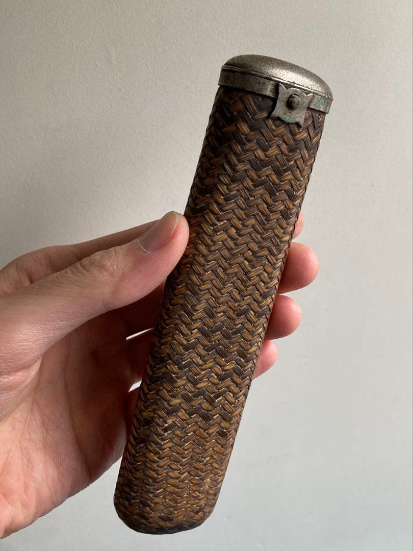 古道具　籐編みキセルケース　幕末明治期