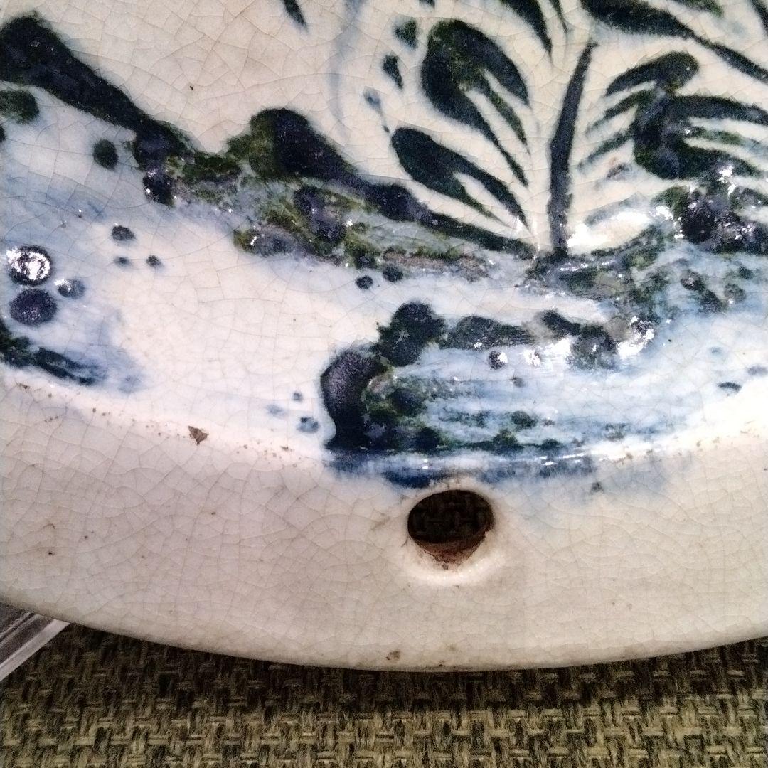 m239 江戸期 珉山焼 源内焼 弦葉図掛飾皿 大皿　H