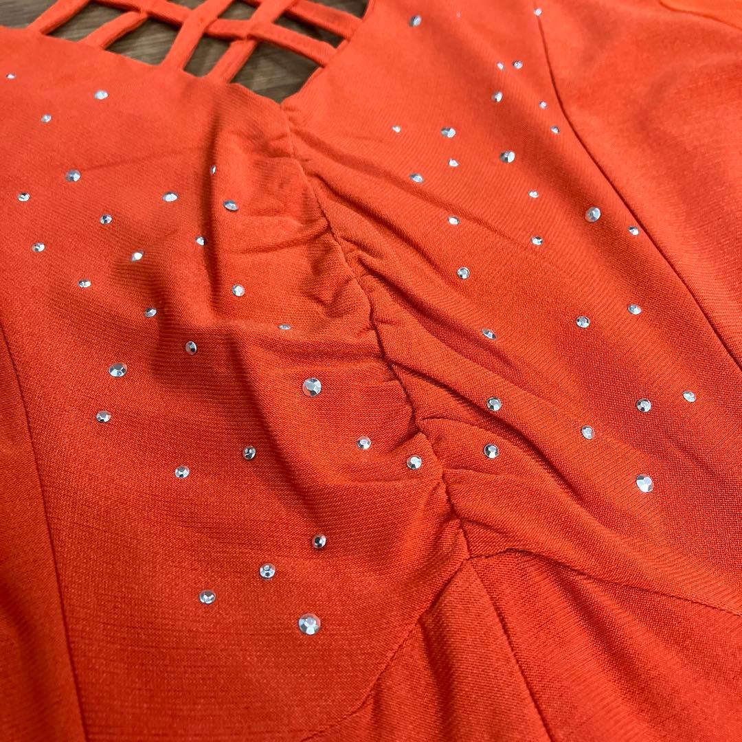 2.3 社交ダンス 舞台衣装 フレアスリーブ ロングドレス オレンジ 衣装