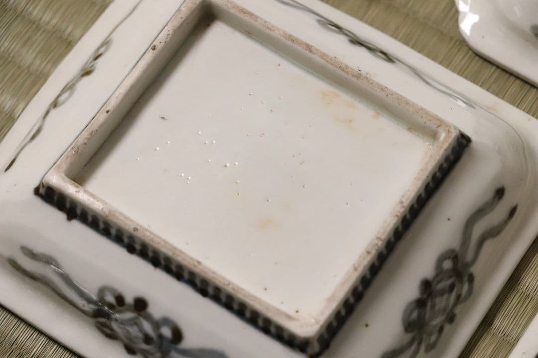 古伊万里 美人図 色絵 角皿 刺身皿 五客 人物 桜 小紋 明治期【MA424】