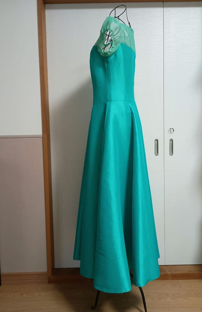 マウナロア　フラドレス　パーティドレス　ピーコックブルー　オーガンジー　一点物