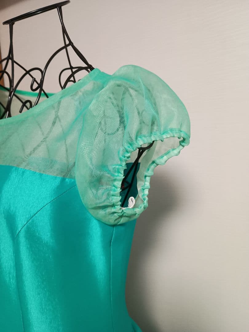 マウナロア　フラドレス　パーティドレス　ピーコックブルー　オーガンジー　一点物