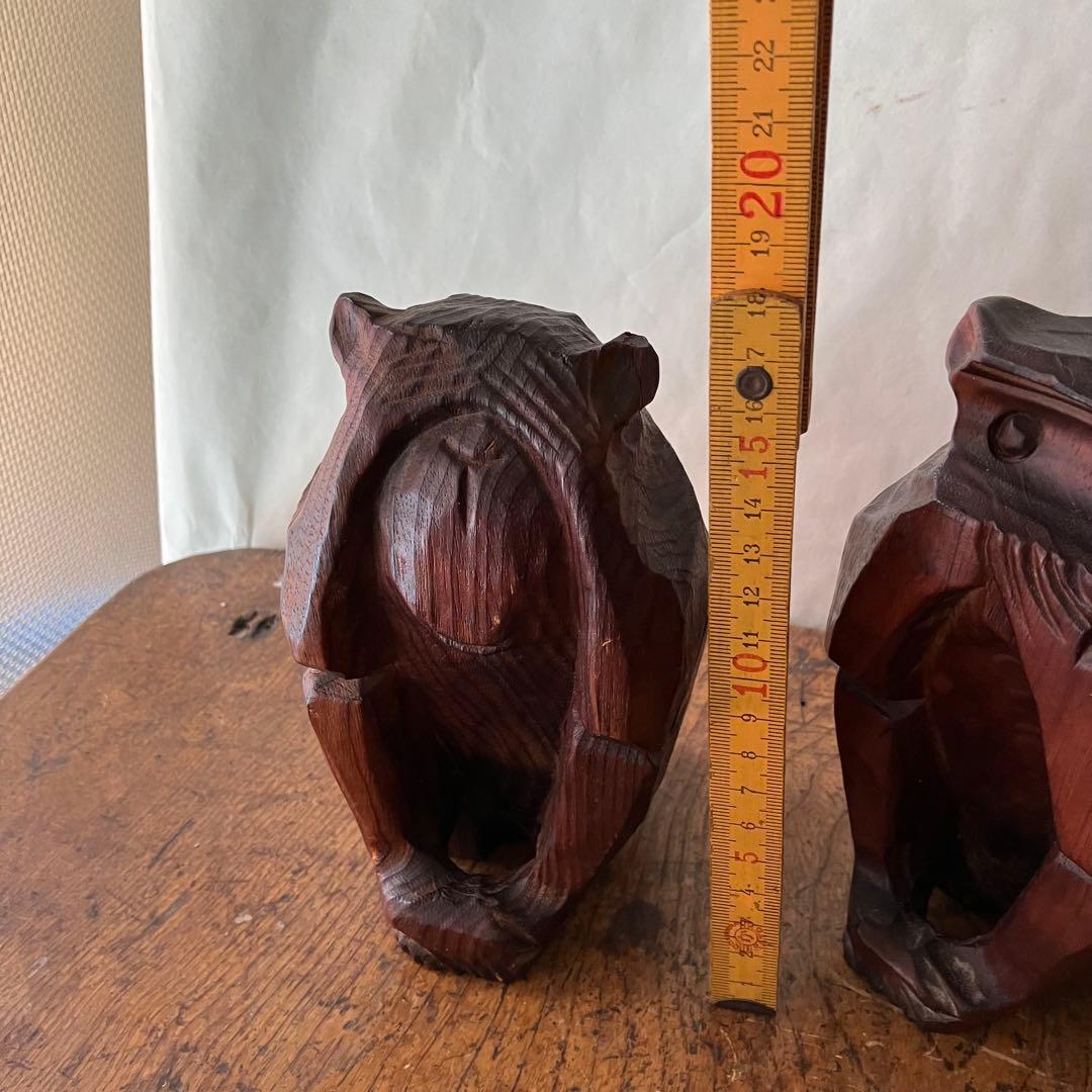 木製 三猿 彫刻 木彫り　サル　昭和レトロ　ビンテージ　骨董　アンティーク　置物