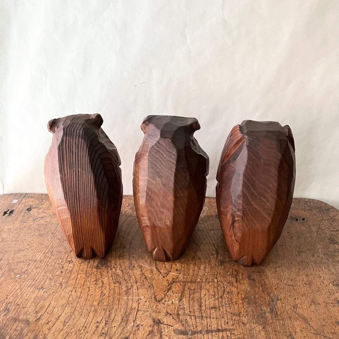 木製 三猿 彫刻 木彫り　サル　昭和レトロ　ビンテージ　骨董　アンティーク　置物