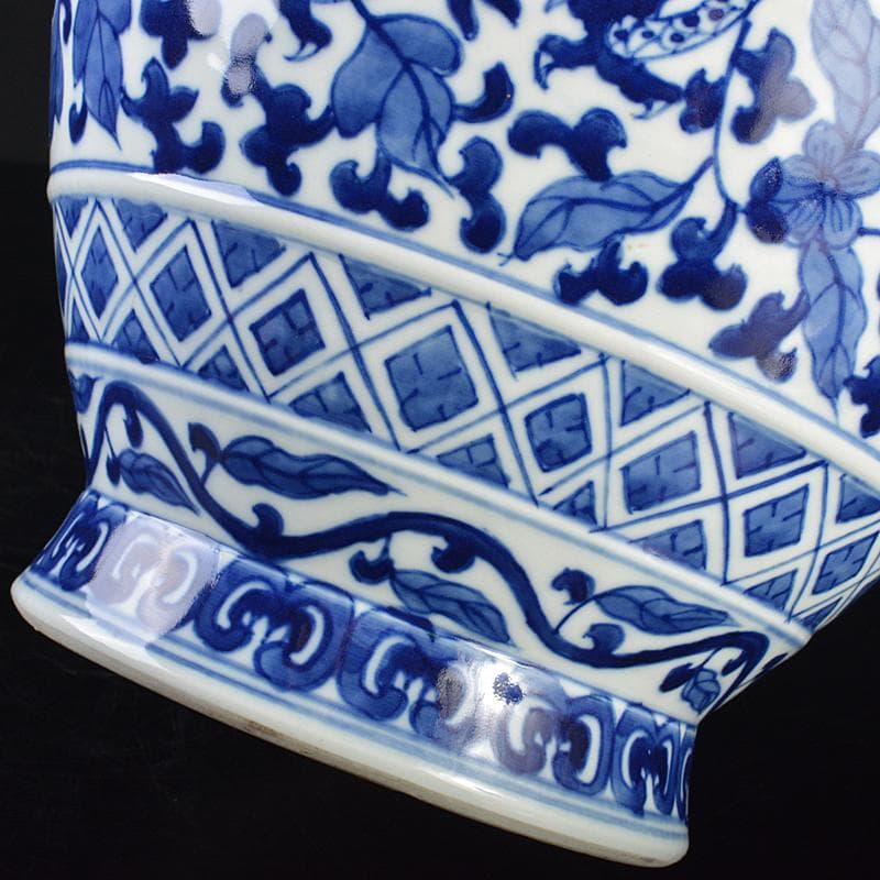 中国　大清雍正年製款　青花　唐草龍花文　遊環双耳瓶　V　R7172B