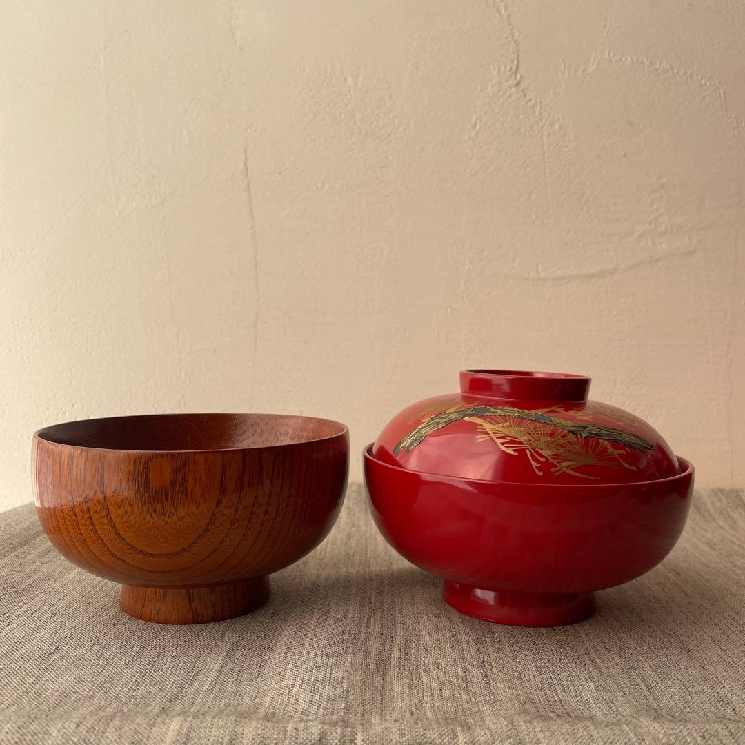 木製 螺鈿 手描き 漆塗 お椀 老松 ５個セット 加賀藩 山中塗？