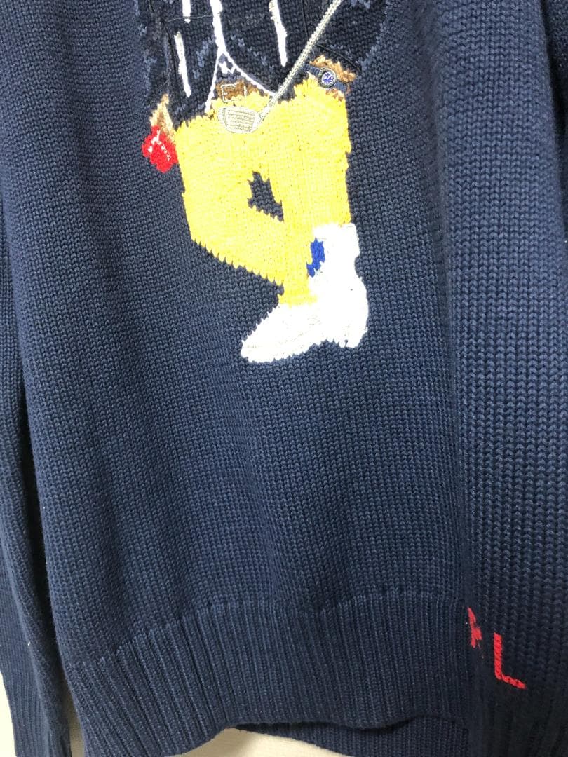 未使用 ポロベア 完売 コットンブレンドセーター M L ゴルフ RLX 紺