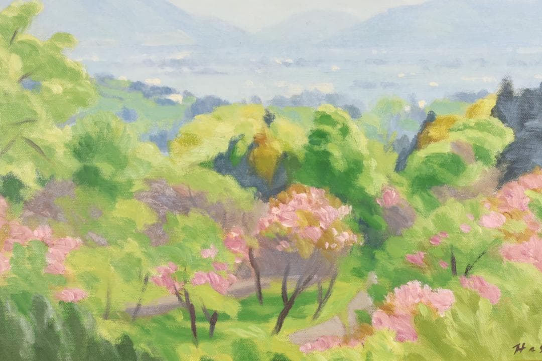 石川直　橋本博英 「 八重桜咲く 」 油彩F6号　青木画廊 BJ235