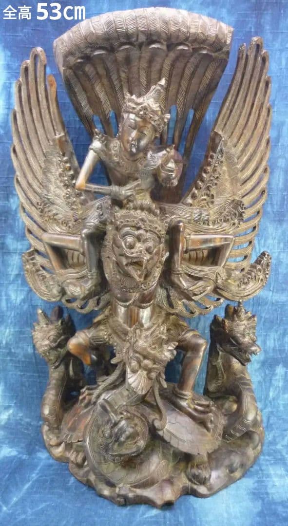 黒檀木彫 ビシュヌ神 ガルーダ ヒンドゥー教 バリ島 超細密彫刻 高さ53cm