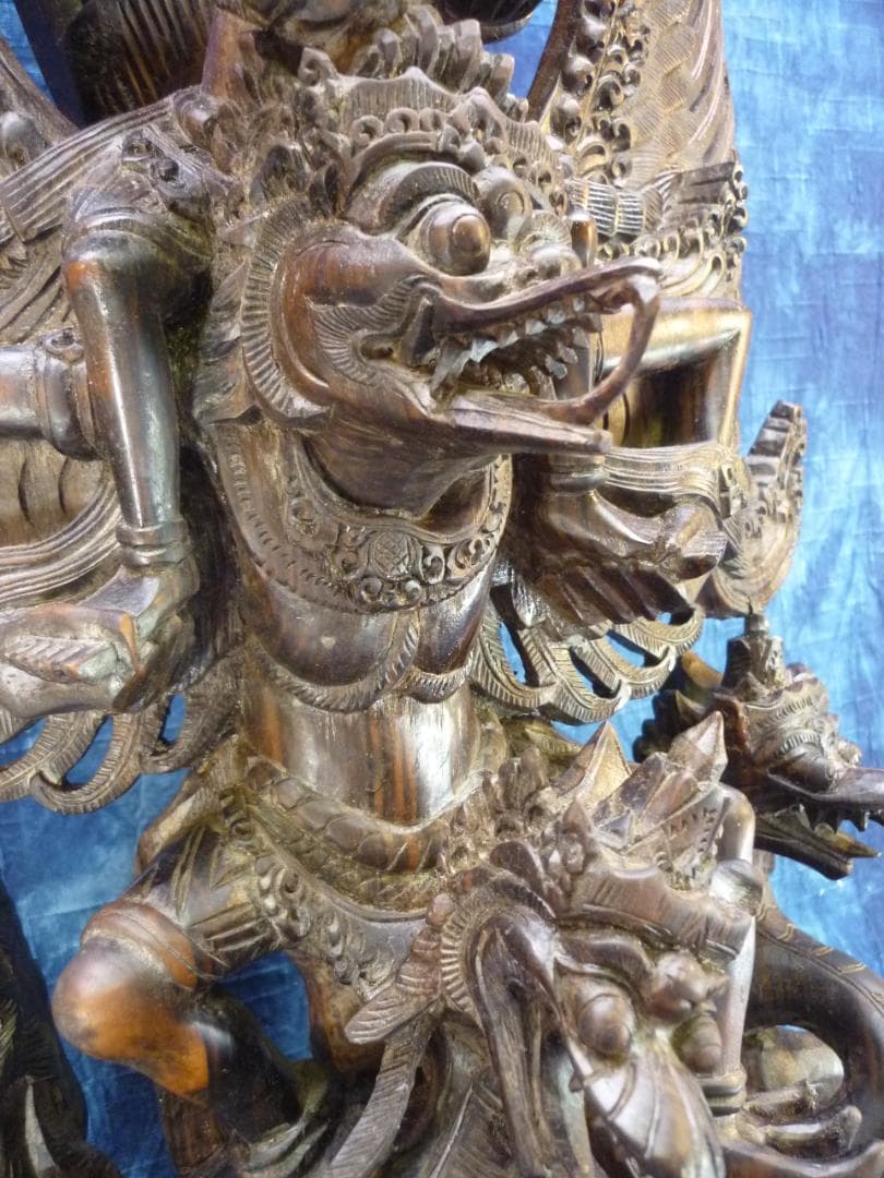 黒檀木彫 ビシュヌ神 ガルーダ ヒンドゥー教 バリ島 超細密彫刻 高さ53cm