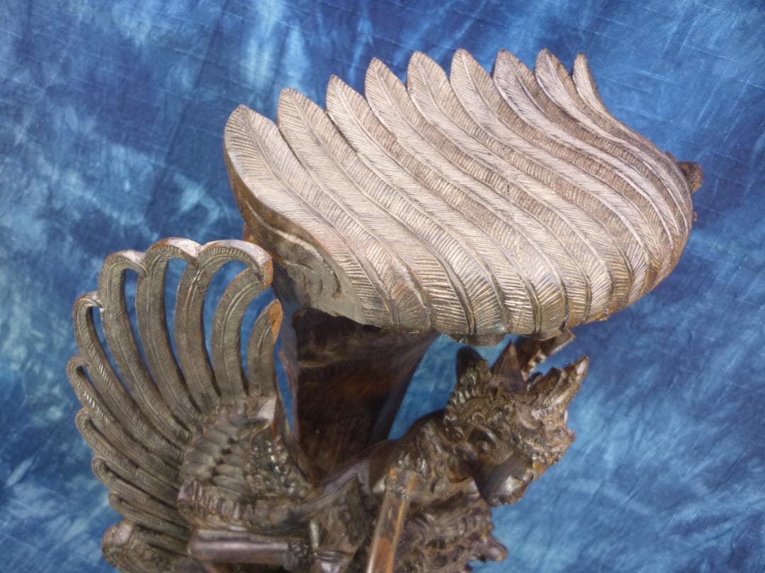 黒檀木彫 ビシュヌ神 ガルーダ ヒンドゥー教 バリ島 超細密彫刻 高さ53cm