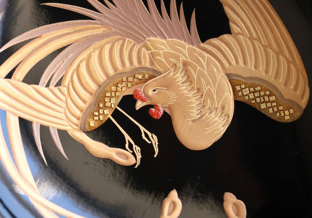 【CM397】天然木漆塗 菊桐鳳凰金蒔絵 黒塗 煮物椀 二客 昭和期 木製漆器