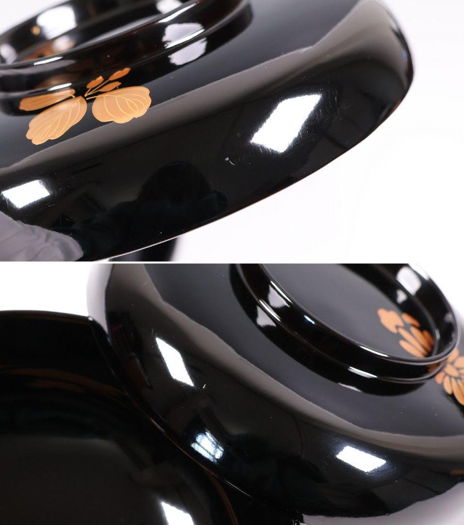 【CM397】天然木漆塗 菊桐鳳凰金蒔絵 黒塗 煮物椀 二客 昭和期 木製漆器