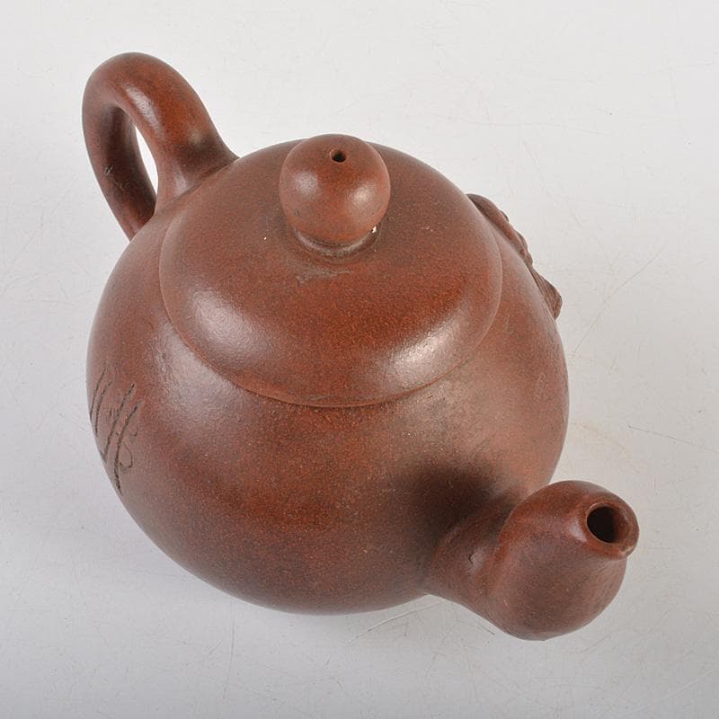 中国　紫砂　朱泥　漢詩布袋像文　急須　茶壷　在銘　N　6667