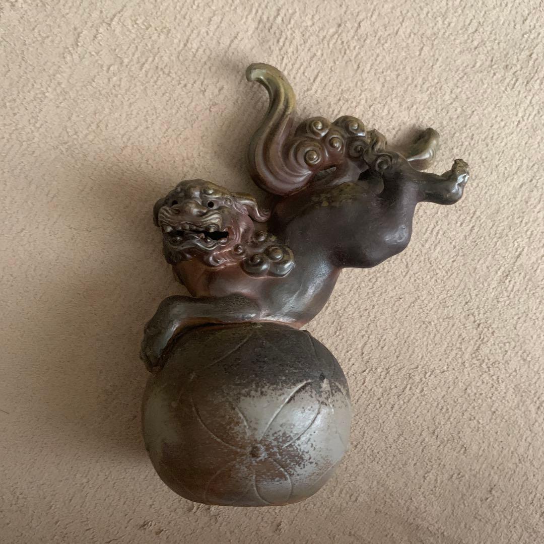 木村陶峰◆玉乗り獅子 縁起物◆備前焼◆ 跳獅子