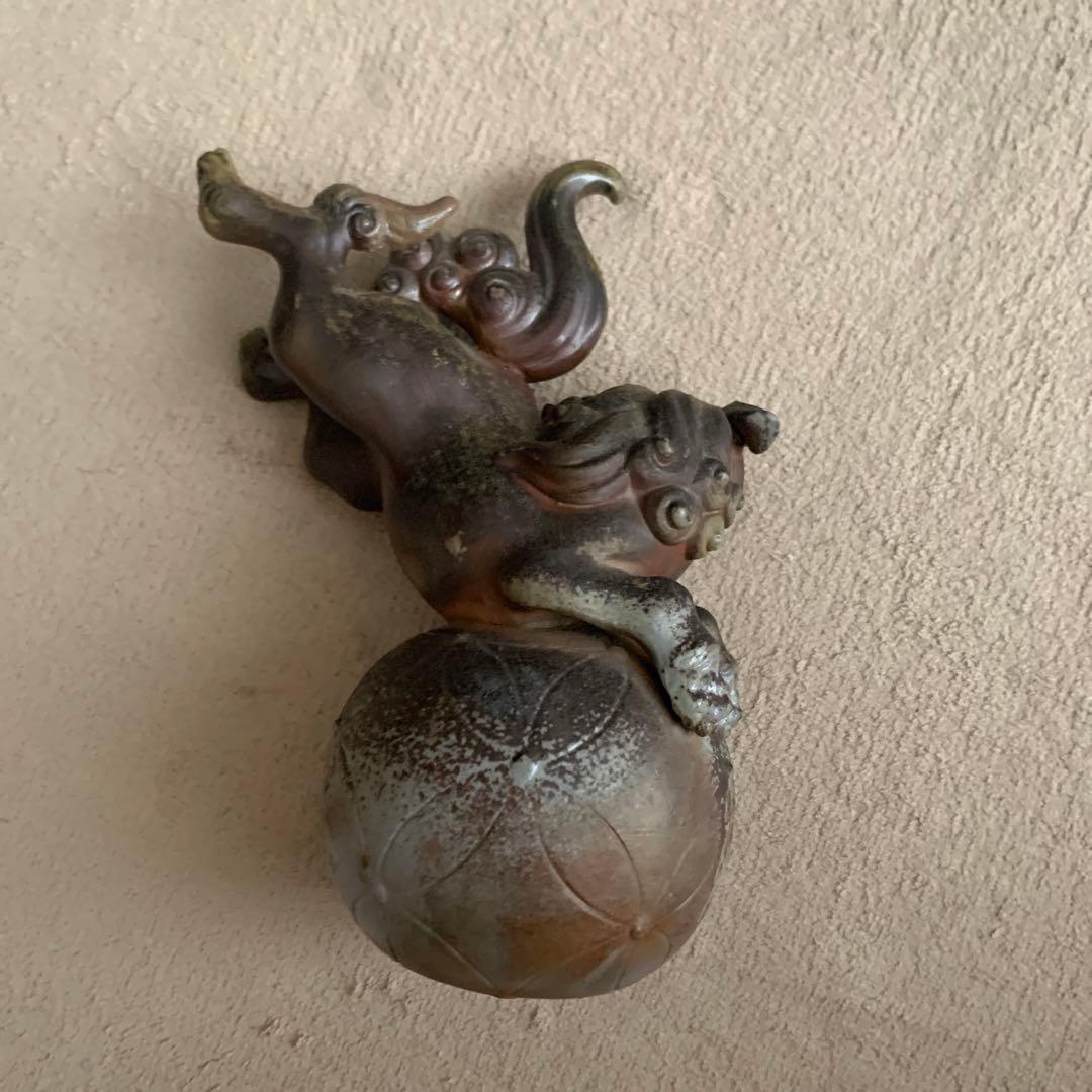 木村陶峰◆玉乗り獅子 縁起物◆備前焼◆ 跳獅子