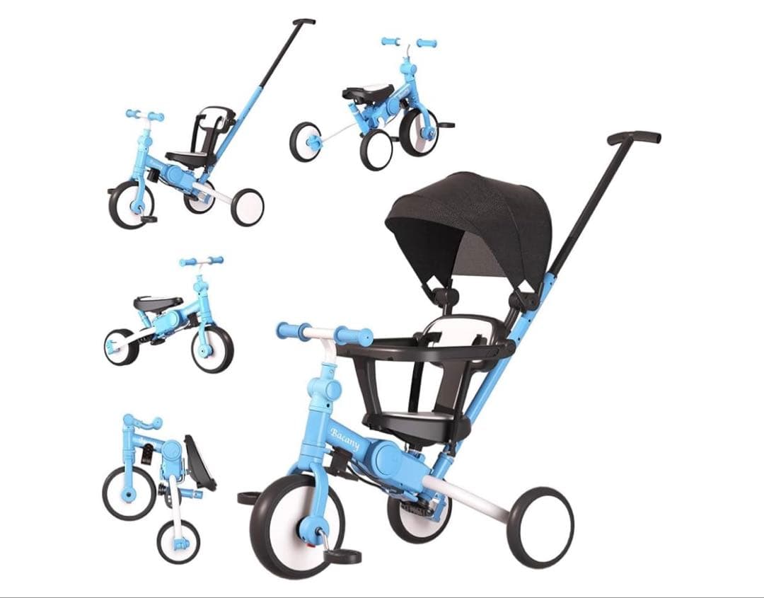 子供用三輪車 7in1 三輪車 ステップ付き 折りたたみ 手押し棒 1歳-6歳