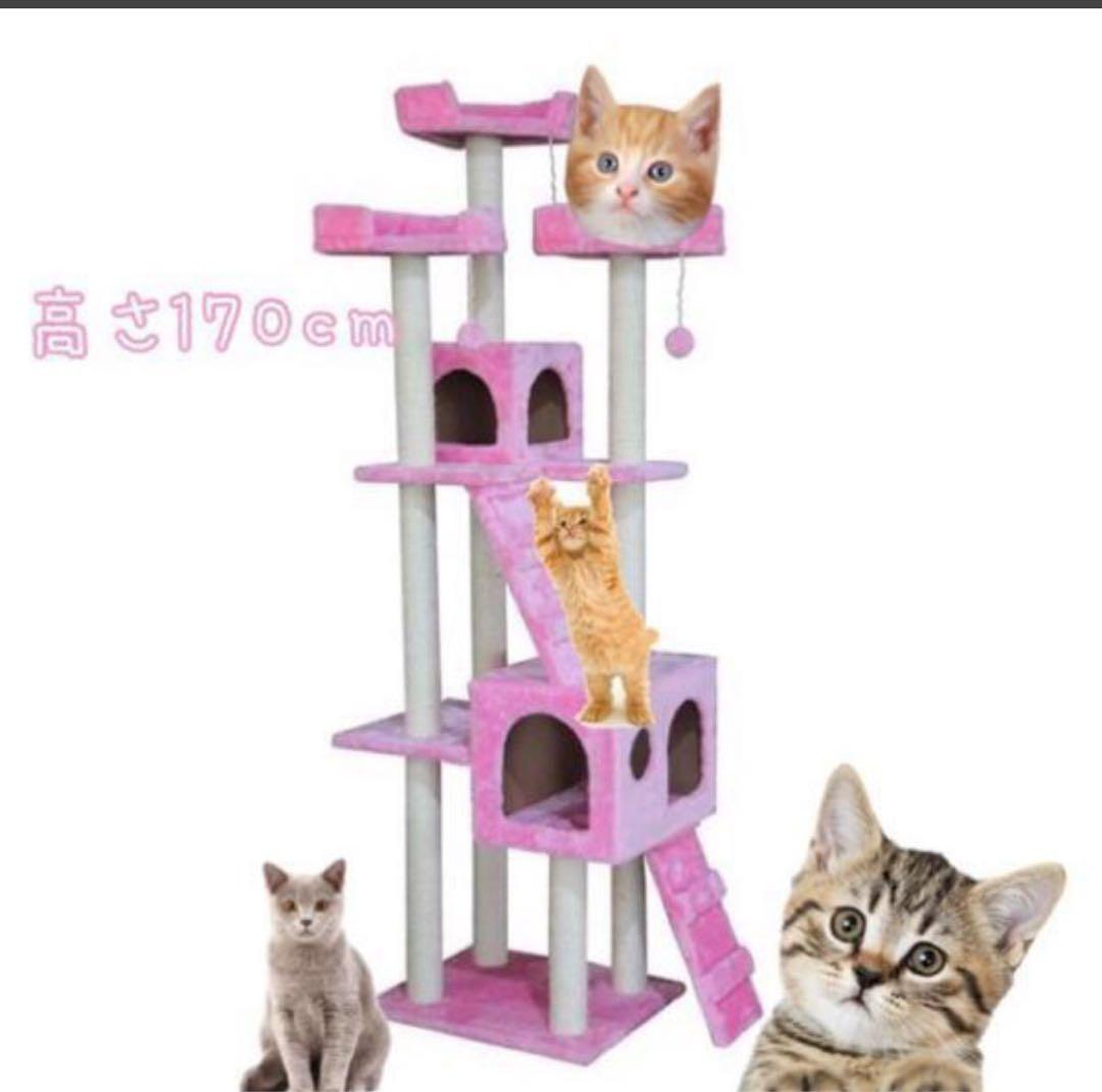 キャットタワー 猫ワイド170cm ファニチャー 置き型 希少 パッションピンク