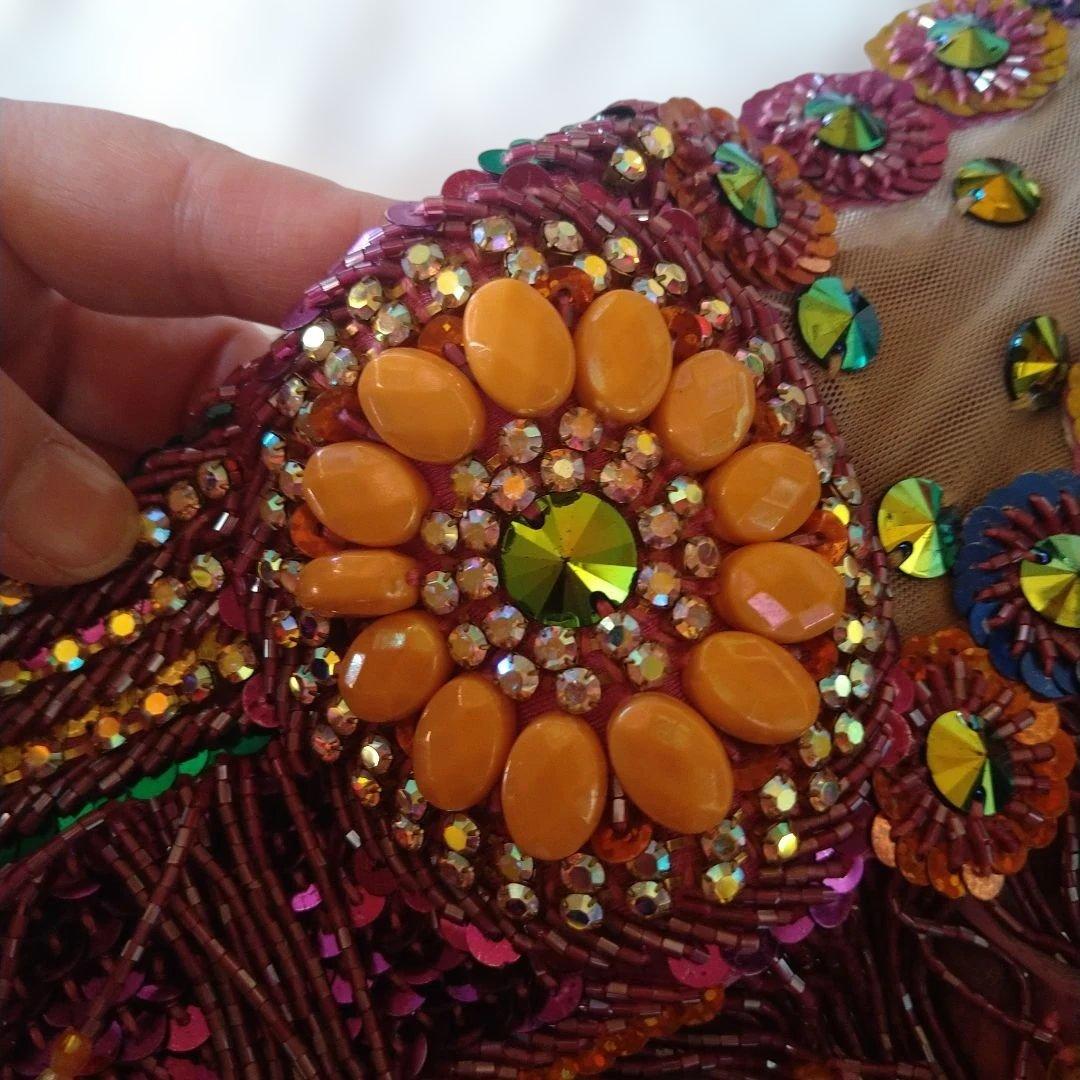 トルコ製高級ベリーダンス衣装　フルセット 紫オレンジ系　SAN EL MODA