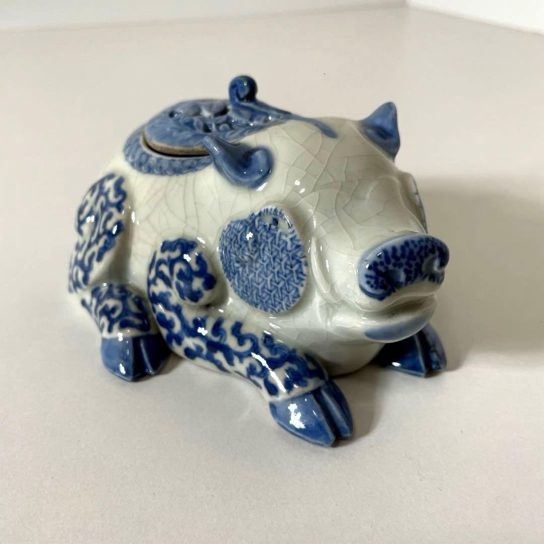#XG446 古染付・猪型香炉・古染付・伊万里・香炉・骨董・中国古玩