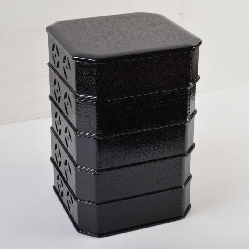 茶道具　漆塗　七宝透かし　縁高重　五段重　箱付　N　9148