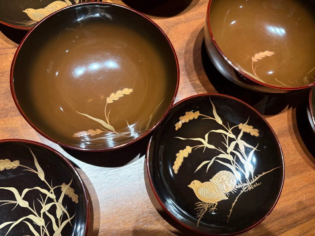 骨董品　明治末期〜大正初期　輪島塗　金蒔絵　漆器椀 煮物椀　茶懐石　5客セット