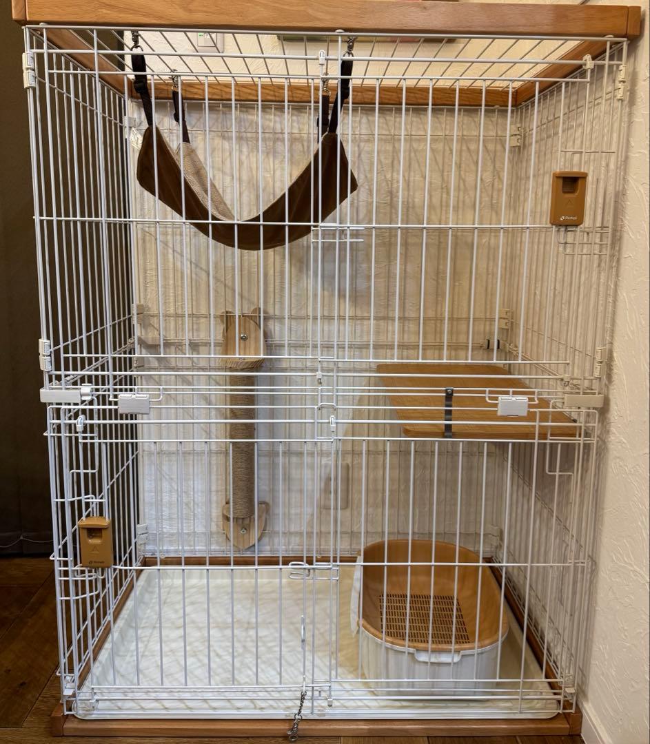 猫 ケージ Richell リッチェル 木製お掃除簡単 ライトブラウン 2段