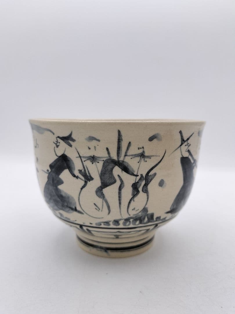 c585 茶碗 古曽部 安南手 人物草花 高規古曽部 義宗窯 木箱 茶道具 古物
