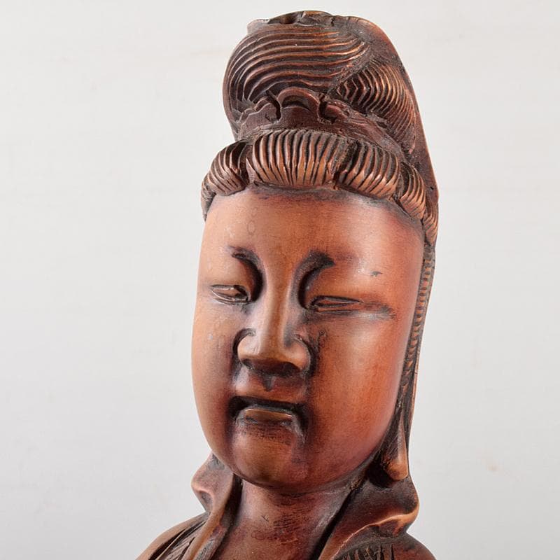 中国　唐木黄楊製　観音菩薩像　仏像　置物　V　R4736