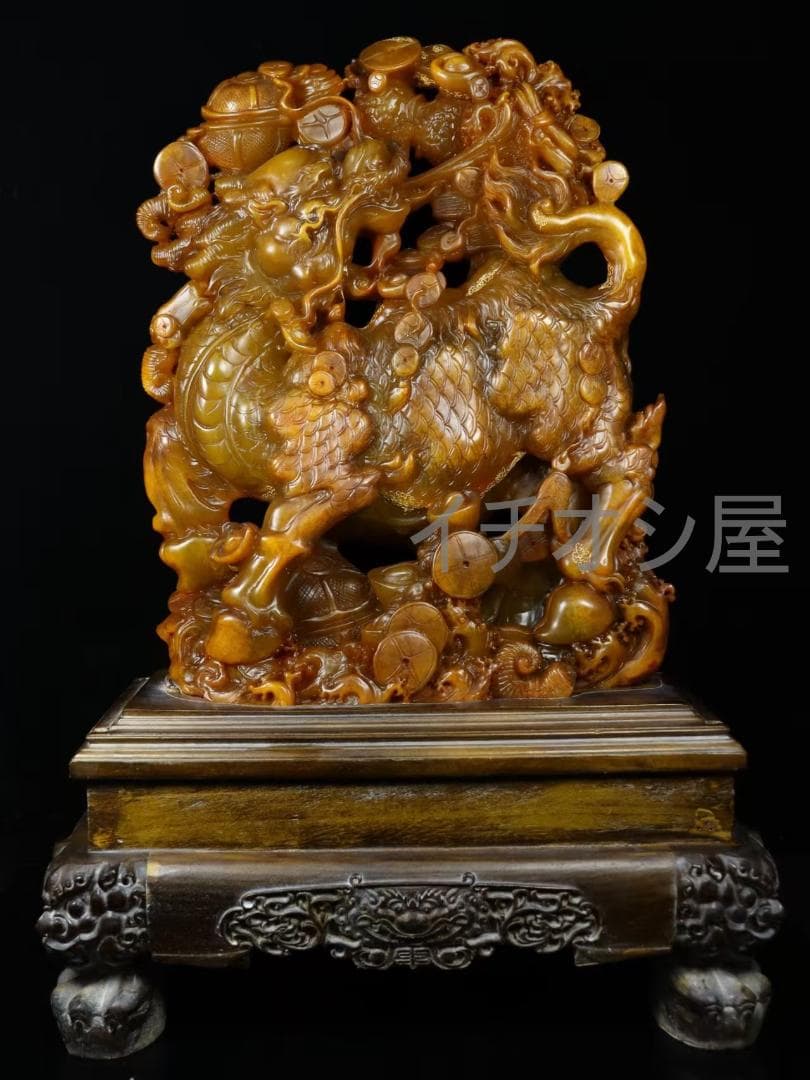 中国古美術 寿山石 呉昌碩作 龍鳳呈祥 置物 細密彫 賞物 名家作 書道具 印鑑