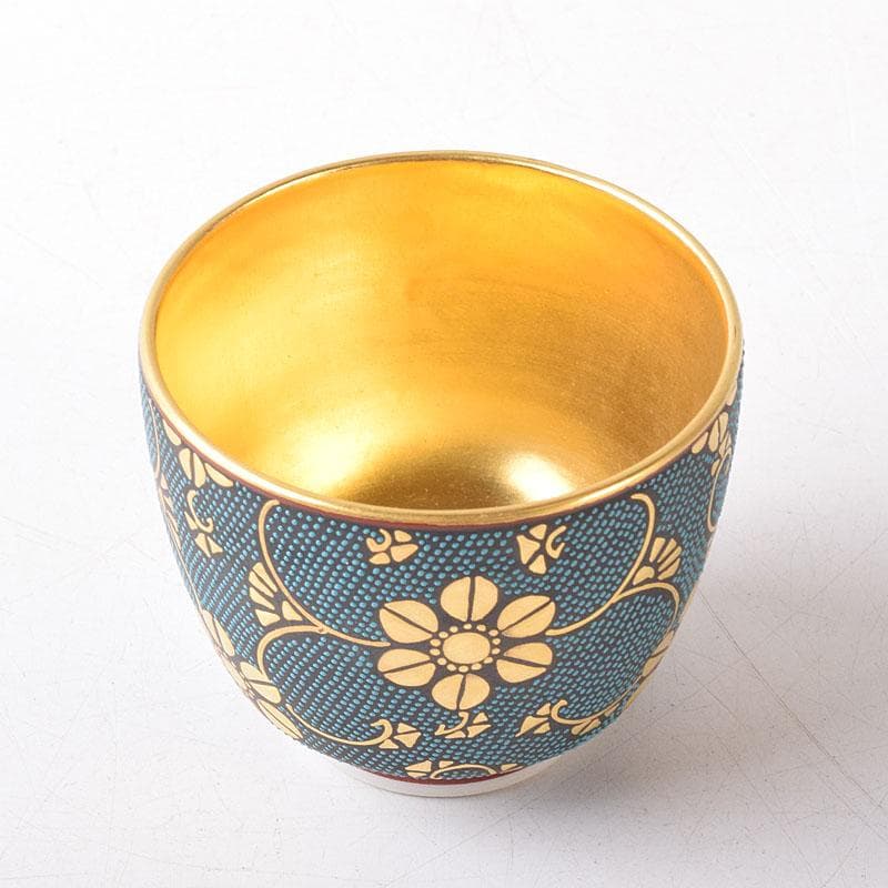 九谷焼　中田錦玉作　青粒金彩　ぐい呑　酒盃　共箱　V　R8386