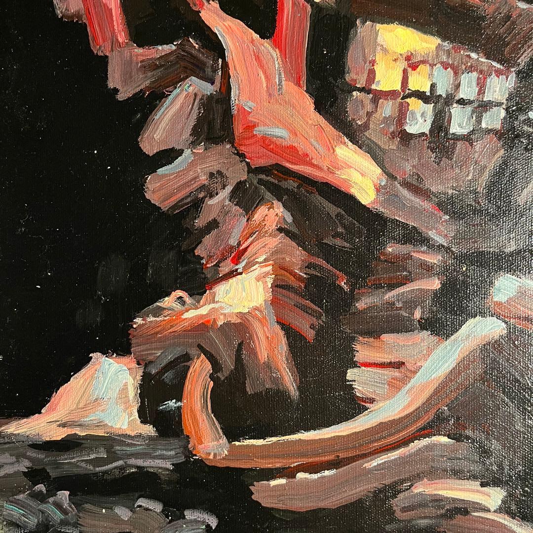 ★秀作★手書き油絵 ゴッホ タバコを咥えた骸骨 額付き 肉筆絵画 油彩画