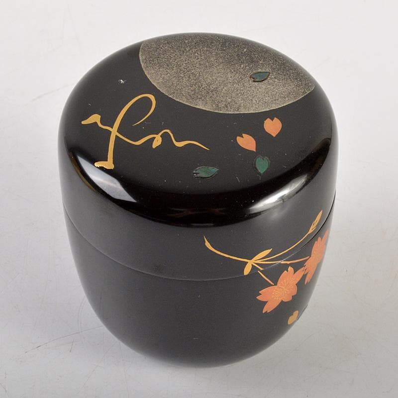 茶道具　中出松峰作　雪付花蒔絵　螺鈿装飾　中棗　共箱　仕覆付　V　6282