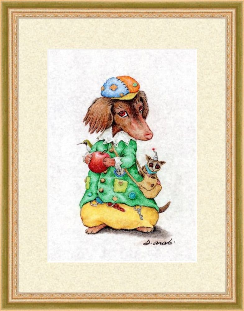 【原画】『ジュネリコ』（絵画　パステル画　犬　ミニチュアダックス　犬イラスト）