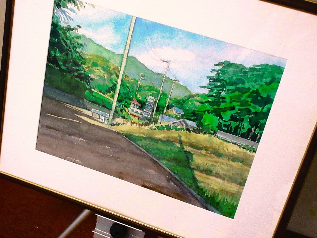 集落風景 水彩画 額装済み F６号