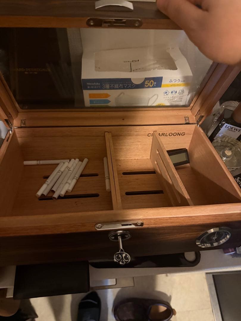 木製シガーヒュミドール ガラス蓋付き