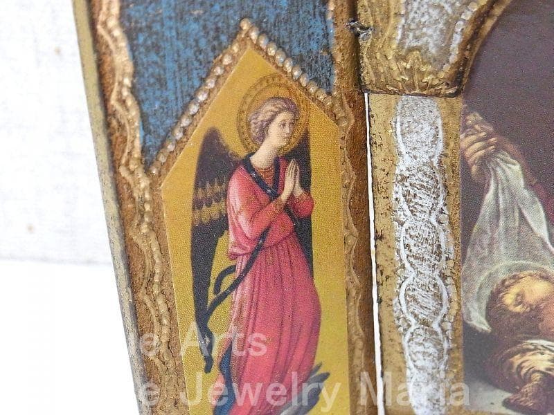 イタリア ヴィンテージ『観想の聖母マリア』カルロ・ドルチの工房作３枚続きの祭壇画