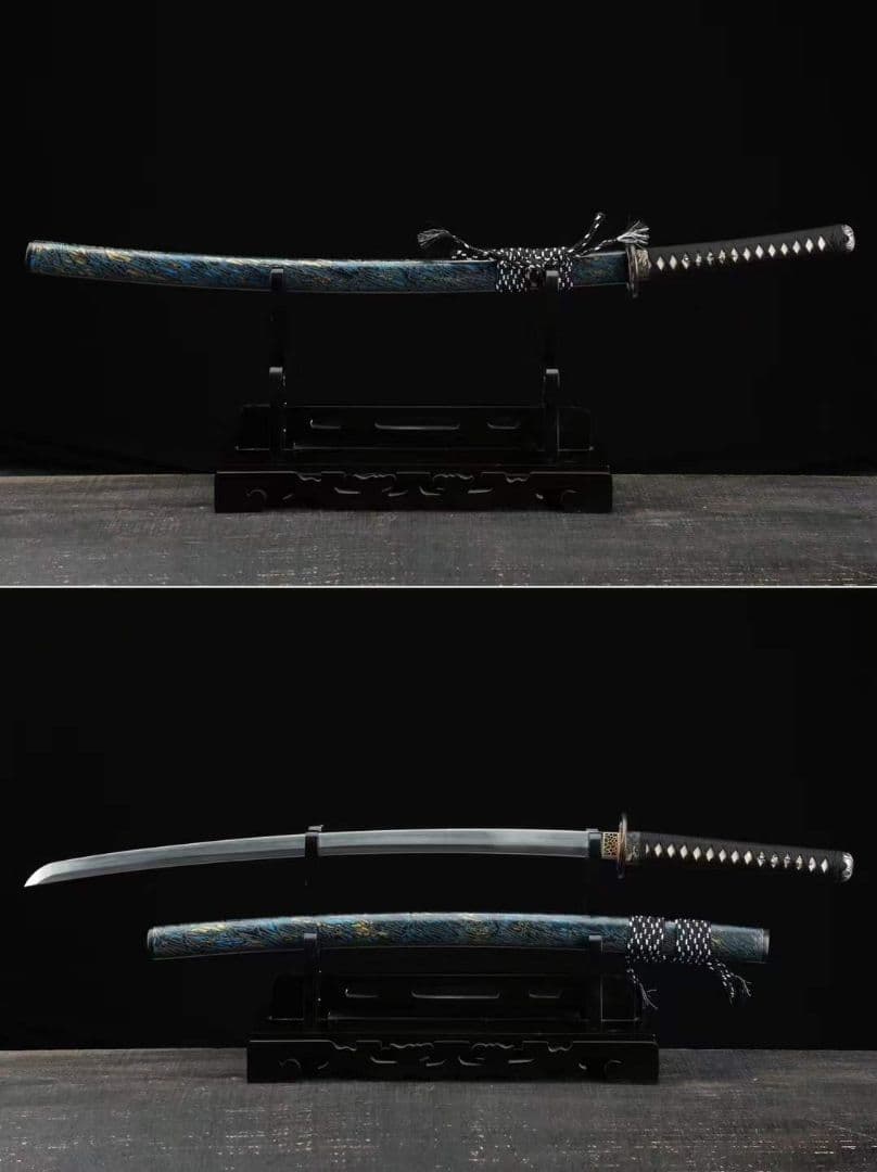 三色銅-青龍刀装侍刀（青色大漆金）古兵器 武具　刀装具　日本刀　模造刀 居合刀