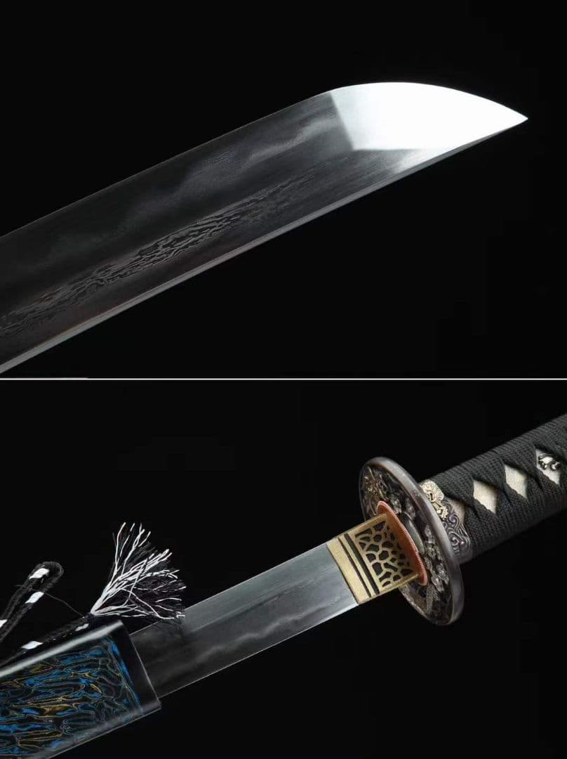 三色銅-青龍刀装侍刀（青色大漆金）古兵器 武具　刀装具　日本刀　模造刀 居合刀