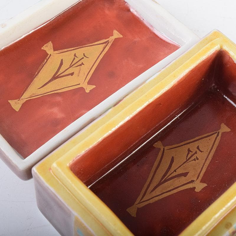 九谷焼　三代　田村敬星造　色絵金彩　毛筆細字　香合　共布共箱　M　R7600