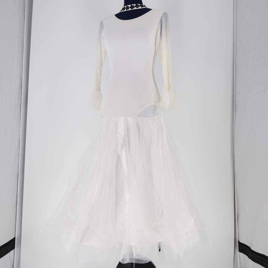 【社交ダンス衣装】ホワイト YILINFEIER ワンピースドレス チョーカー付