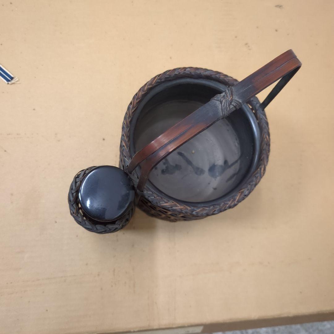 骨董　煙草盆　珍品　編み籠　内側陶器　花入　鉢カバー　手提げ　莨盆